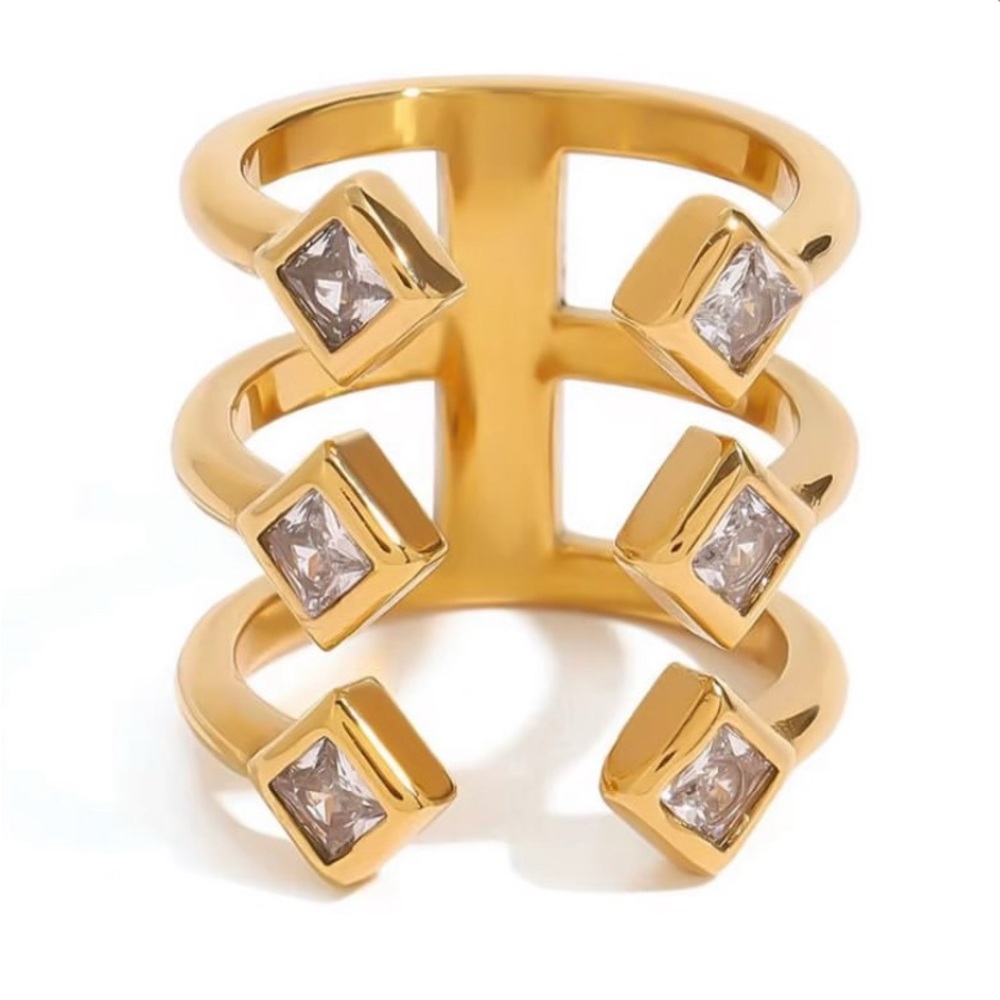 Elegant Gold Multi-Band Ring with Crystal Details